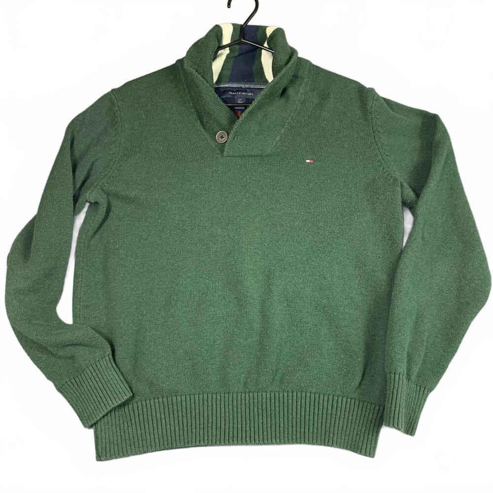 Tommy Hilfiger Mens Size Large Green Sweater with Shawl Collar